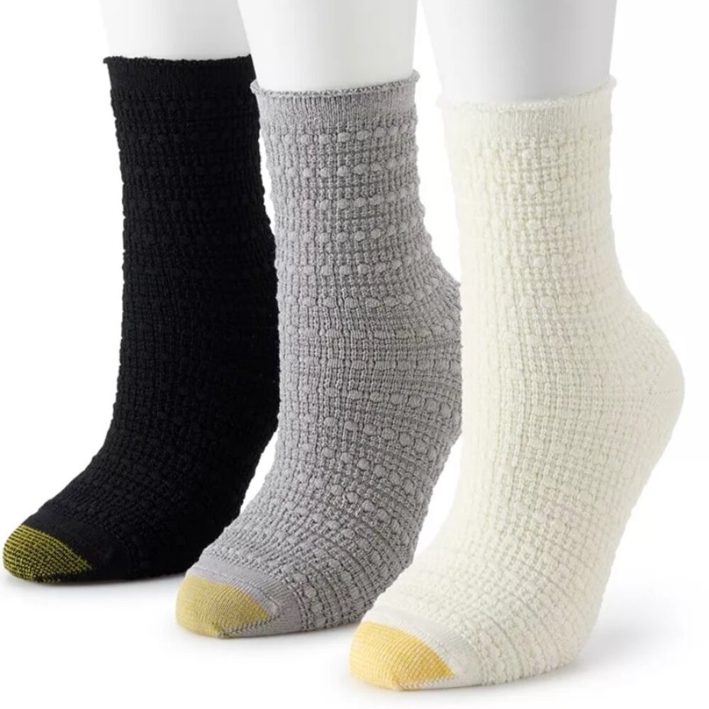 6 Pairs Womens Gold Toe Assorted Limited Edition Bubble Knit Crew Socks
